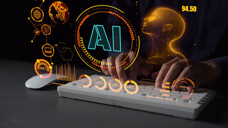 AI Assistant Brain Processor with LLM Technology, Big Data, Machine Learning, Generative AI for Business Support, Future Agentic AI Technology and Artificial Intelligence Prompt Engineering. Thunkの写真素材