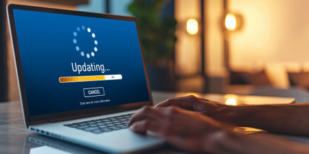 Software update on computer for brisk version of device software upgradeの素材