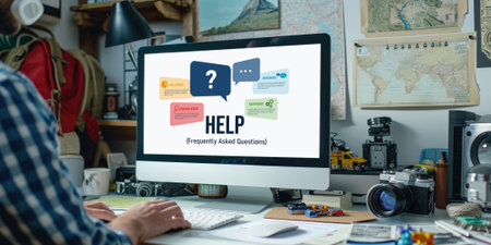 Help screen on the website provide answer to FAQ frequently asked question brisk with knowledge information and solution by customer supportの素材