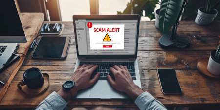 Cyber security software show alert of cyber attack for protection brisk. Danger from virus, phishing and cyber fraud.の素材