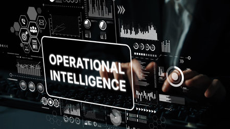 Operational Intelligence Concept with Data Analysis and Business Strategy Visualizations in Modern Digital Environment. Asymptotic smart data analytic.の写真素材