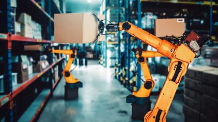 Smart robot arm system for innovative warehouse and factory digital technology . Automation...