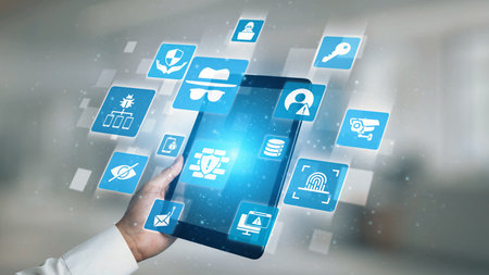 Cyber security icons show cyber attack defense, malware protection, and data security. Cybersecurity...