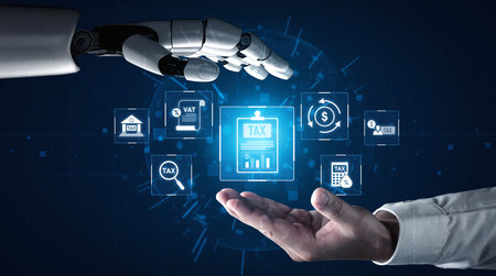 AI supports tax compliance, financial monitoring, VAT calculation, and regulation analysis, making financial workflows more accurate and efficientの写真素材