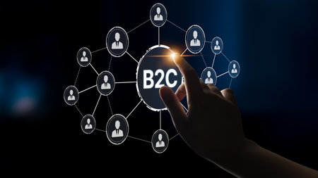 B2C strategy focuses on delivering products directly to consumers. Successful B2C models enhance consumer engagement, streamline logistics, and boost consumer satisfaction through digital retail.の写真素材