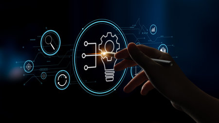 Business innovation and research for process automation. A concept of developing new ideas and technology for strategic growth and market analysis. Motifの写真素材