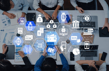 Digital wallet icons show mobile payment, digital wallet transfer, and online banking. Digital...