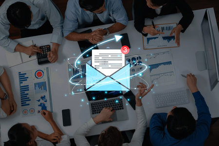 Concept of digital communication and correspondence. Receiving a new message or notification in an...