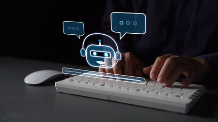AI Virtual Assistant Artificial Intelligence Chatbot Controlled by Prompt Engineering for Explainable Generative AI information and LLM Deep Learning Technology for Smart Business Work Support.の写真素材
