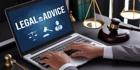 Smart legal advice website for people searching for brisk law knowledge in digital device screen providing law advice and legal informationの素材