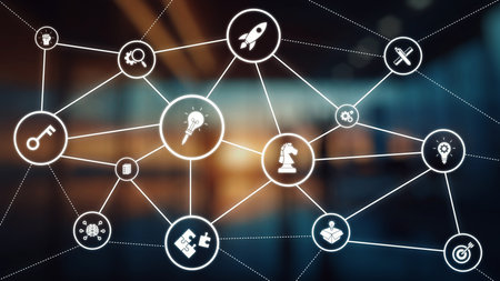 Innovation icons show creativity, teamwork, and project development. Innovation helps organizations design solutions, build strategy, and grow with new business opportunities. Gistの写真素材