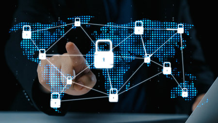 Cyber security protection and cyber security strategies against cyber threats, system hacks, digital breaches, network attacks, and safeguarding data with strong cyber security infrastructure. Elideの写真素材