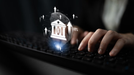 Digital banking innovation integrates finance and technology to enhance online banking, mobile services, and fintech for seamless financial experiences.の写真素材