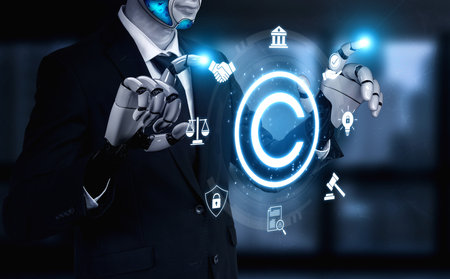 AI supports copyright enforcement by securing copyright, intellectual property, and ownership through smart digital protection Vouchの写真素材