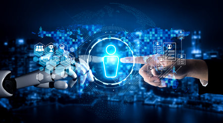 AI artificial intelligence transforms hiring with digital recruiters, virtual HR assistants, and...
