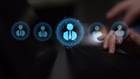Digital recruitment and online hiring, virtual headhunting, smart recruitment platforms, talent acquisition solutions, and digital HR tools for modern workforce management.の写真素材