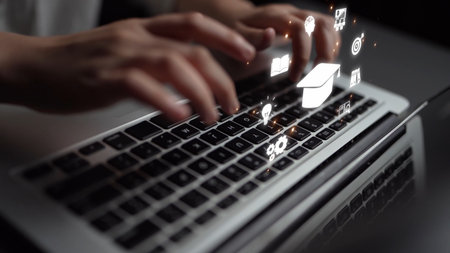 Online education boosts access to learning. Learn anytime through flexible platforms. Education technology transforms how we learn. Digital learning creates new education experiences worldwide.の写真素材