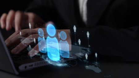 People networking, business connections, digital networking platforms, professional collaboration, and expanding opportunities through business relationship building and engagement.の写真素材