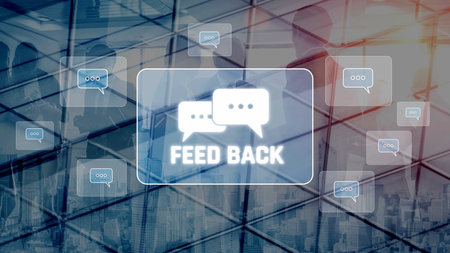 Customer or business team feedback system highlighting comments, opinions, evaluations, reviews, and suggestions from users to improve services, communication, and product quality idea insight Marrowの写真素材