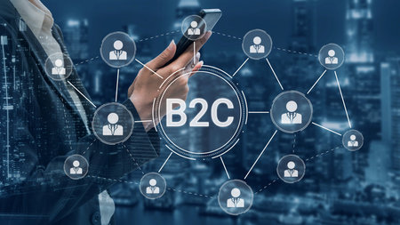 B2C strategy focuses on delivering products directly to consumers. Successful B2C models enhance consumer engagement, streamline logistics, and boost consumer satisfaction through digital retail.の写真素材