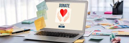 Sticky note for creative and analytic brainstorm for business idea with data dashboard on laptop screen. Analysis financial data visualization tech for marketing strategy.の写真素材