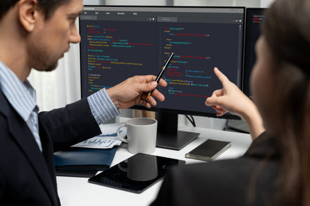 Software development programming on computer screen for brisk application and program coding
