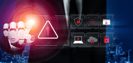 AI identifies cybersecurity threat and breach by protecting data, detecting threat, and preventing security risks in real timeの写真素材