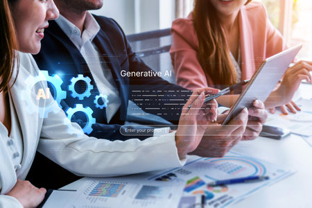 A futuristic concept of an enterprise Artificial Intelligence platform. This system uses machine learning for business automation, data analysis, and powering generative solutions.の写真素材