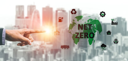 Net zero and digital sustainability combine to promote green energy, eco-business models, and environmental balance in future operations. Vouchの写真素材