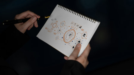 An advanced AI system for business and financial analysis. A futuristic interface for commanding an AI to process data from various domains. Motifの写真素材