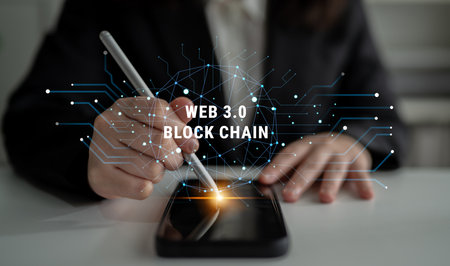 Web 3.0 and Blockchain technology as the foundation for a decentralized web. A concept of a distributed ledger system for the future internet. Motifの写真素材