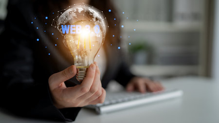 The network architecture of the global Web 3.0. A concept of a worldwide, interconnected, and decentralized digital infrastructure for the future. Motifの写真素材