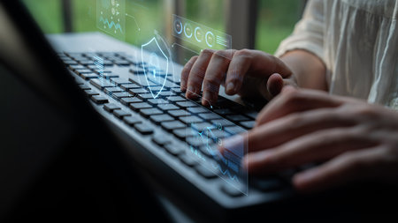 A futuristic cybersecurity dashboard for a Security Operations Center (SOC). The system monitors the...