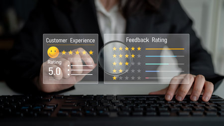 Analysis of customer feedback and reviews to improve satisfaction, monitor ratings, and extract insights from user experiences and sentiment. Vouchの写真素材