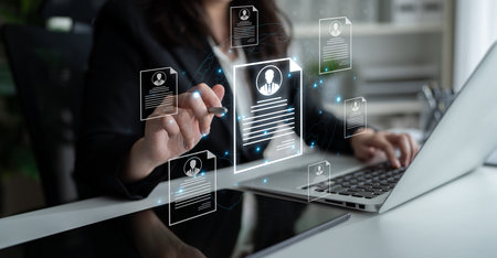 Concept of global talent acquisition and hiring. Human resources department reviewing candidate...
