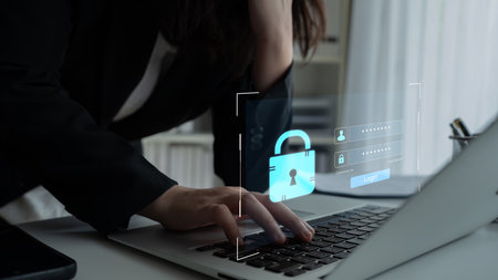 A user interface for a secure login portal. The screen requires a username and password for authentication, providing access to a private account or system.の写真素材