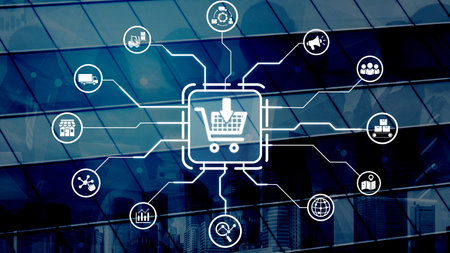 Omni-channel marketing and online shopping strategies, cross-platform customer experience, and integrated marketing communication across digital channels.の写真素材