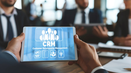 Customer relationship management system on brisk computer for CRM business and enterpriseの素材