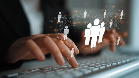 Global human network and workforce distribution highlight human, network, and global presence through digital connection and team coordination Marrowの写真素材