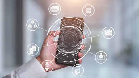 Digital wallet icons show mobile payment, digital wallet transfer, and online banking. Digital...