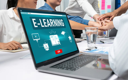 E-learning website for student to study online on the internet networkの写真素材