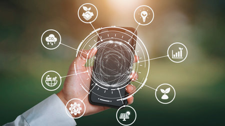 ESG icons show environmental impact, social responsibility, and corporate governance. ESG drives sustainability, ESG investment, ESG reporting, and business growth. Gistの写真素材