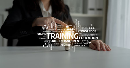 Conceptual image showcasing a light bulb representing innovative training and skill enhancement in a professional setting, highlighting education and growth opportunities.の写真素材