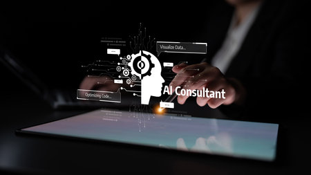 AI assistant with LLM, big data, machine learning, and generative AI powers prompt engineering and supports agentic AI for advanced business applications.の写真素材