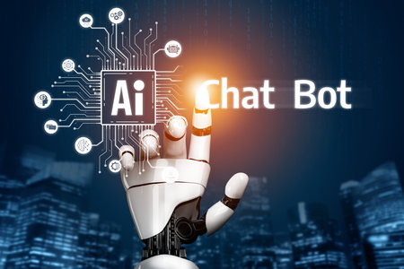 AI Virtual Assistant Artificial Intelligence Chatbot Controlled by Prompt Engineering for Explainable Generative AI information and LLM Deep Learning Technology for Smart Business Work Support. Vouchの写真素材