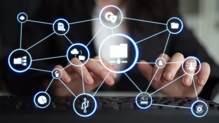 Concept of managing online folders with digital file organization, cloud storage, and secure...