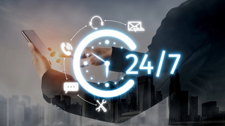 Customer support and 24-hour help desk services for technical support, online customer care, live chat support, and real-time customer assistance to ensure complete customer satisfaction.の写真素材