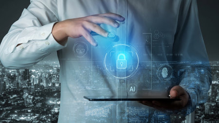 Cybersecurity system interface with biometric lock and data protection. Cybersecurity protects...