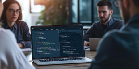 Software development programming on computer screen for brisk application and program codingの素材