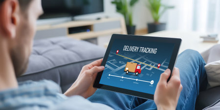 Delivery tracking system for e-commerce and brisk online business to timely goods transportation and deliveryの素材